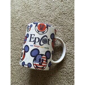 DISNEY Epcot One Mouse One World Ceramic Coffee Mug Cup 18 oz Mickey Face Flags‎
